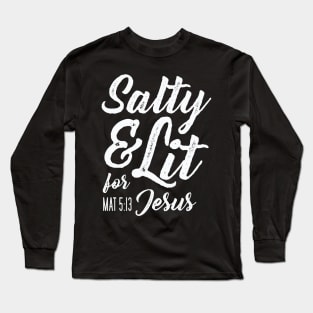 Salty and Lit for Jesus - White Distress Long Sleeve T-Shirt